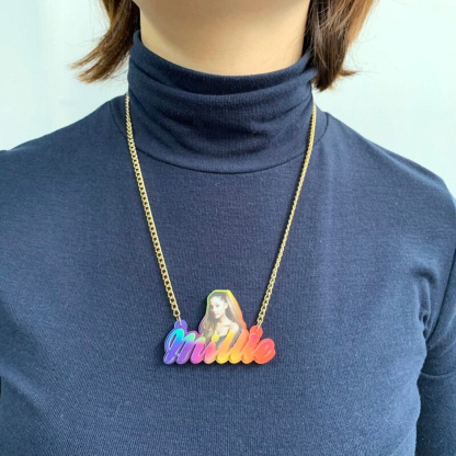 Rainbow Acrylic Photo Pendant Personalized Name Necklace 