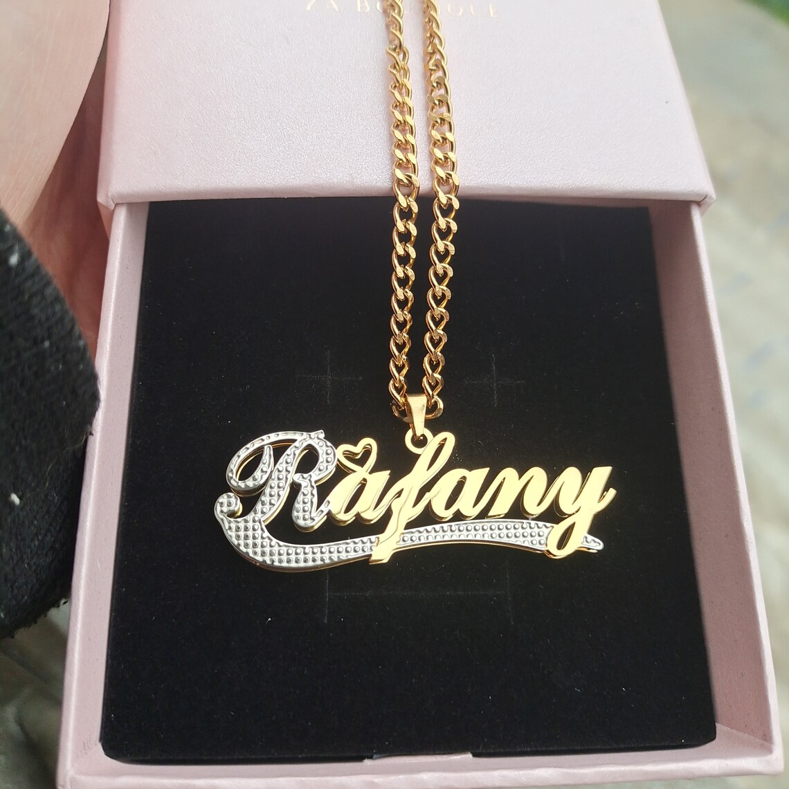 Two Tone With Heart Nameplate Pendant Personalized Name Necklace