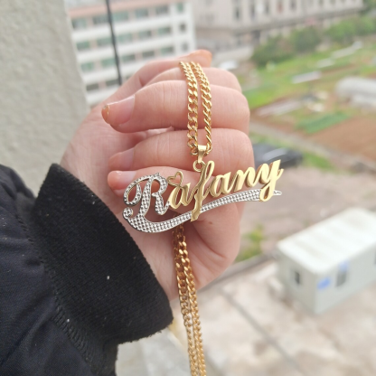 Two Tone With Heart Nameplate Pendant Personalized Name Necklace