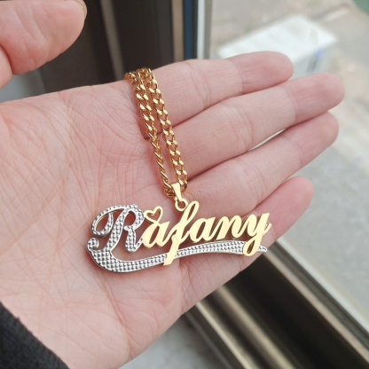 Two Tone With Heart Nameplate Pendant Personalized Name Necklace