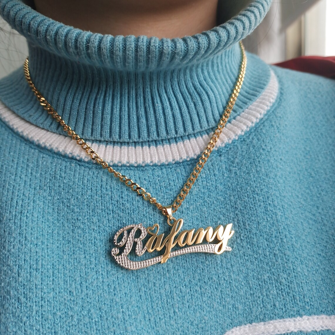 Two Tone With Heart Nameplate Pendant Personalized Name Necklace