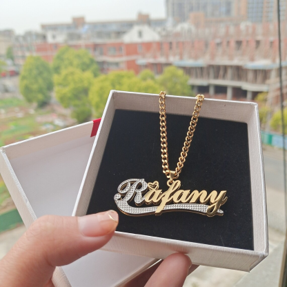 Two Tone With Heart Nameplate Pendant Personalized Name Necklace