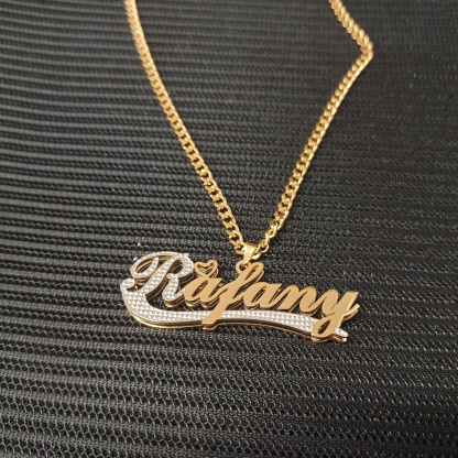 Two Tone With Heart Nameplate Pendant Personalized Name Necklace