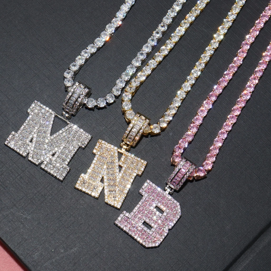 A-Z Iced Out Zircon Gold Plated Personalized Letter Necklac