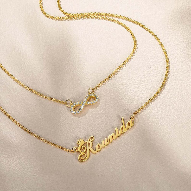 Crown Gold Plated Personalized Layered Name Necklace