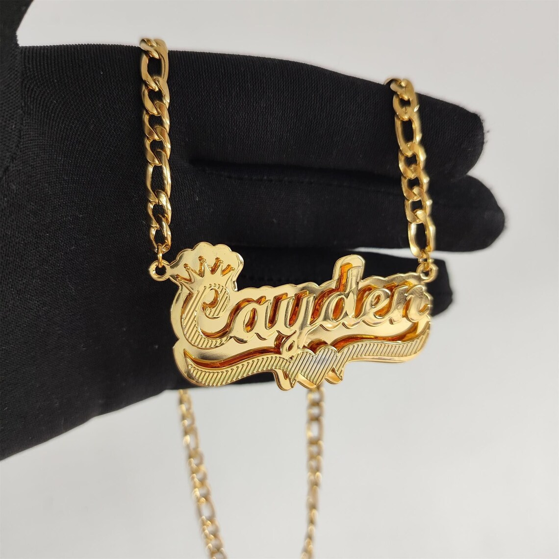 Double Layer Crown 3D Nameplated Pendant Personalized Name Necklace