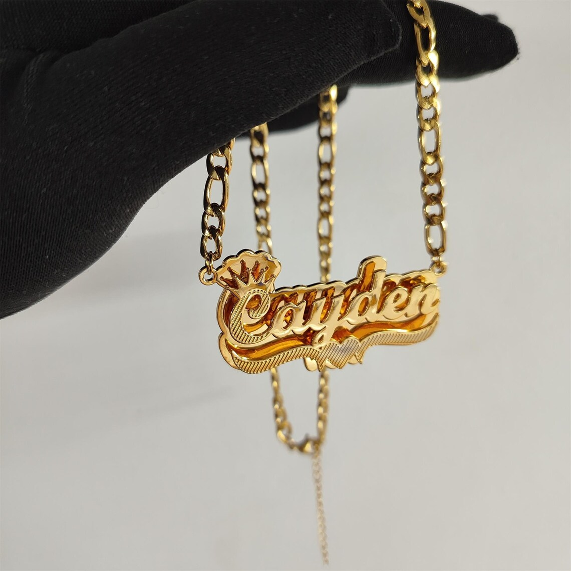 Double Layer Crown 3D Nameplated Pendant Personalized Name Necklace