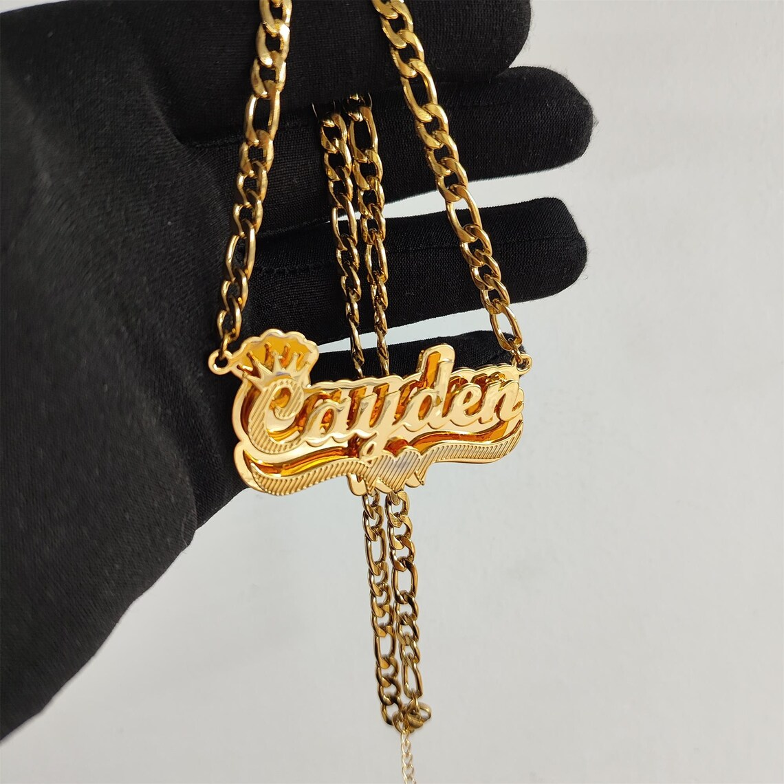 Double Layer Crown 3D Nameplated Pendant Personalized Name Necklace