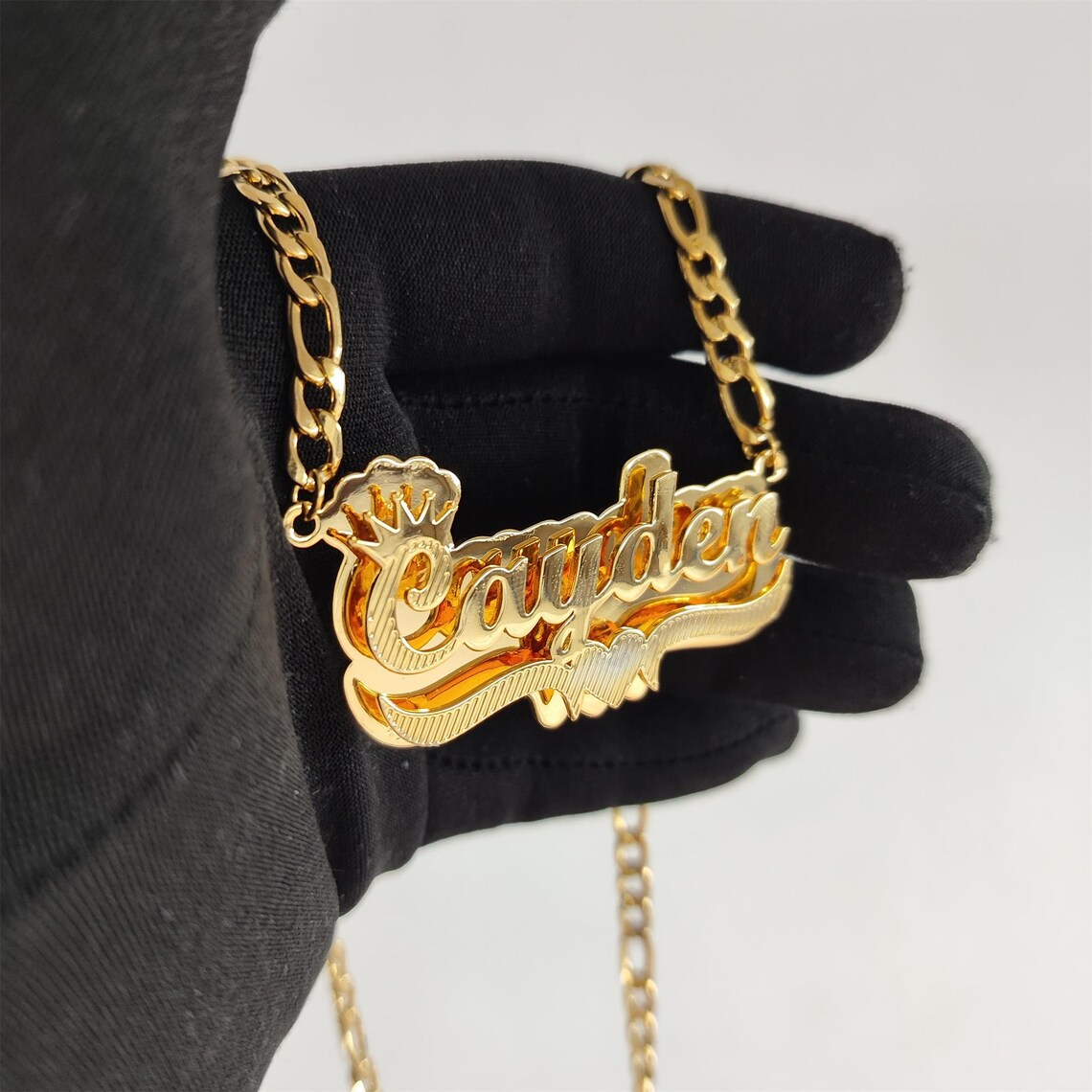 Double Layer Crown 3D Nameplated Pendant Personalized Name Necklace