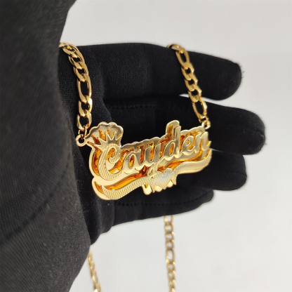 Double Layer Crown 3D Nameplated Pendant Personalized Name Necklace
