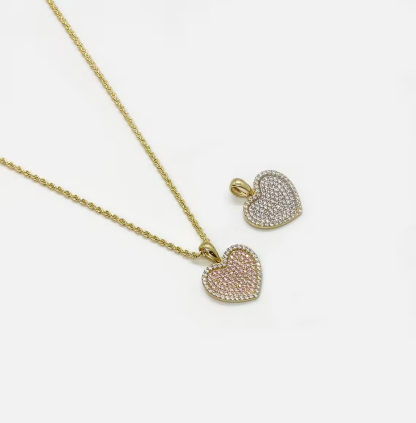 Heart Love Pink And White Pendant Charm Necklace