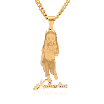 Photo With Heart Love Font Nameplate Pendant Personalized Necklace