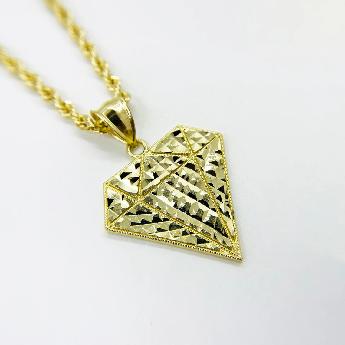 Gold Plated Nugget Diamond Shaped Pendant Charm Necklace