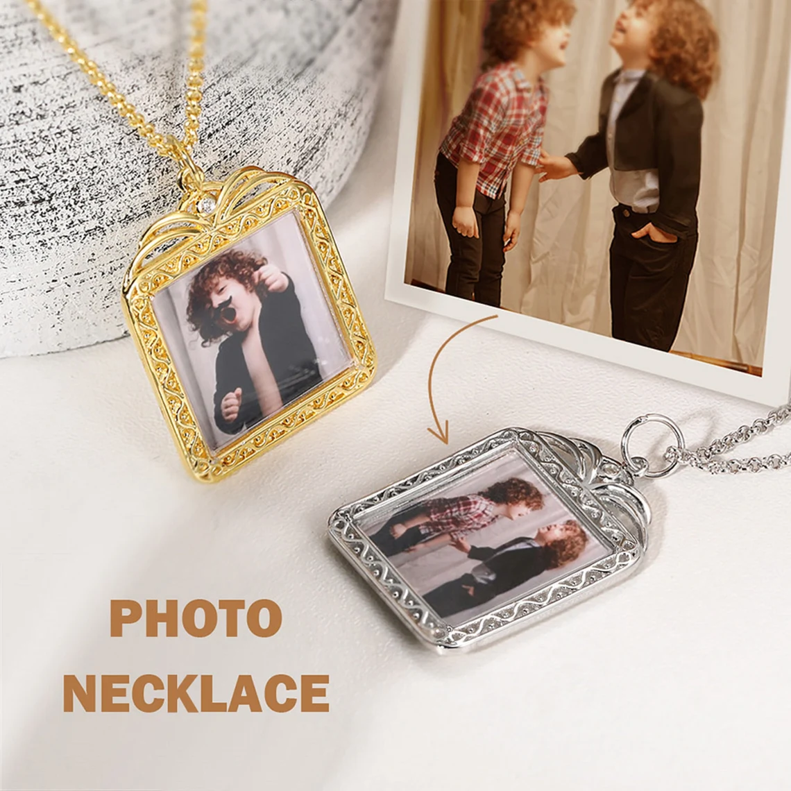 Personalized Photo Necklace with Backside Engraved Necklace