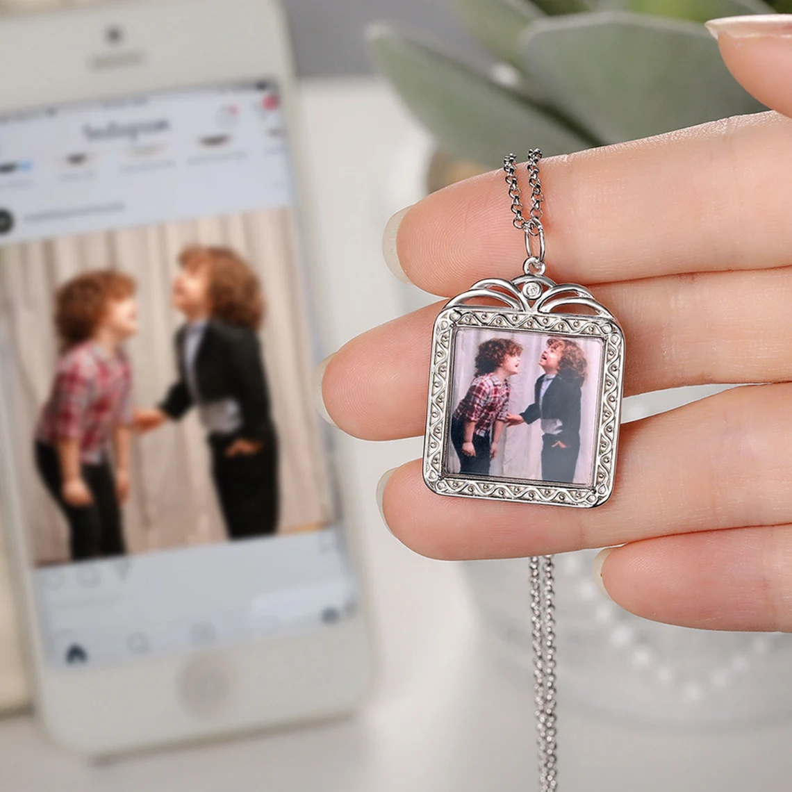 Personalized Photo Necklace with Backside Engraved Necklace