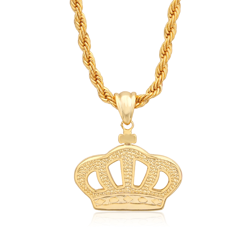 Gold Plated Nugget Diamond Cut King Pendant Charm Necklace