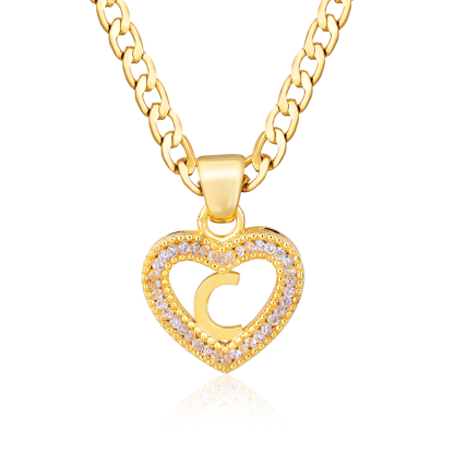 Personalized Custom Heart Zircon Initial Letter Necklace