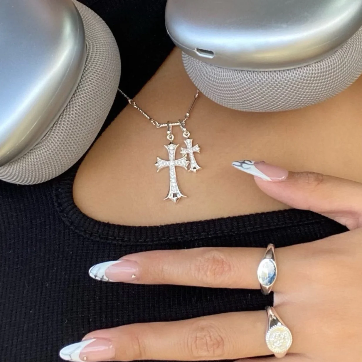 Intersecting Faiths Double Cross Necklace