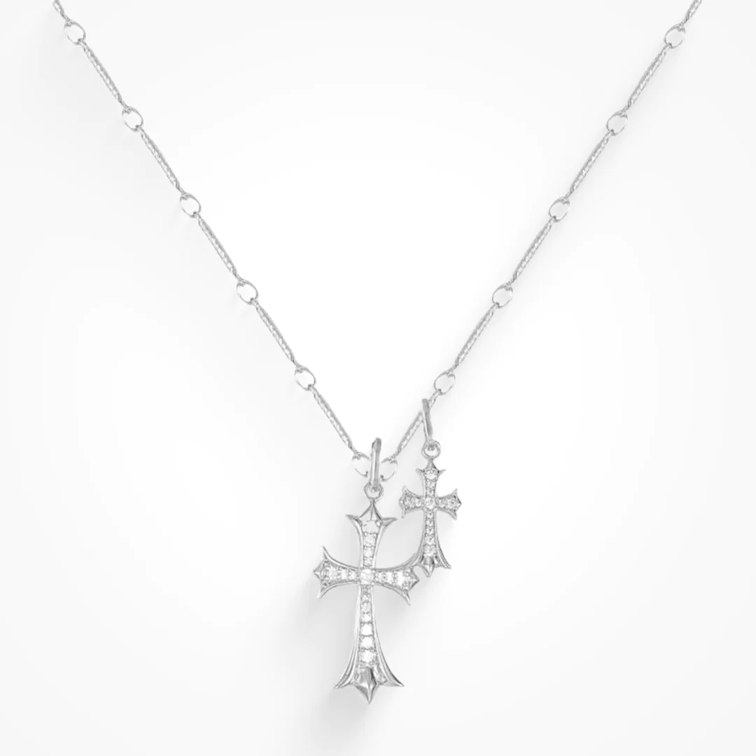 Intersecting Faiths Double Cross Necklace