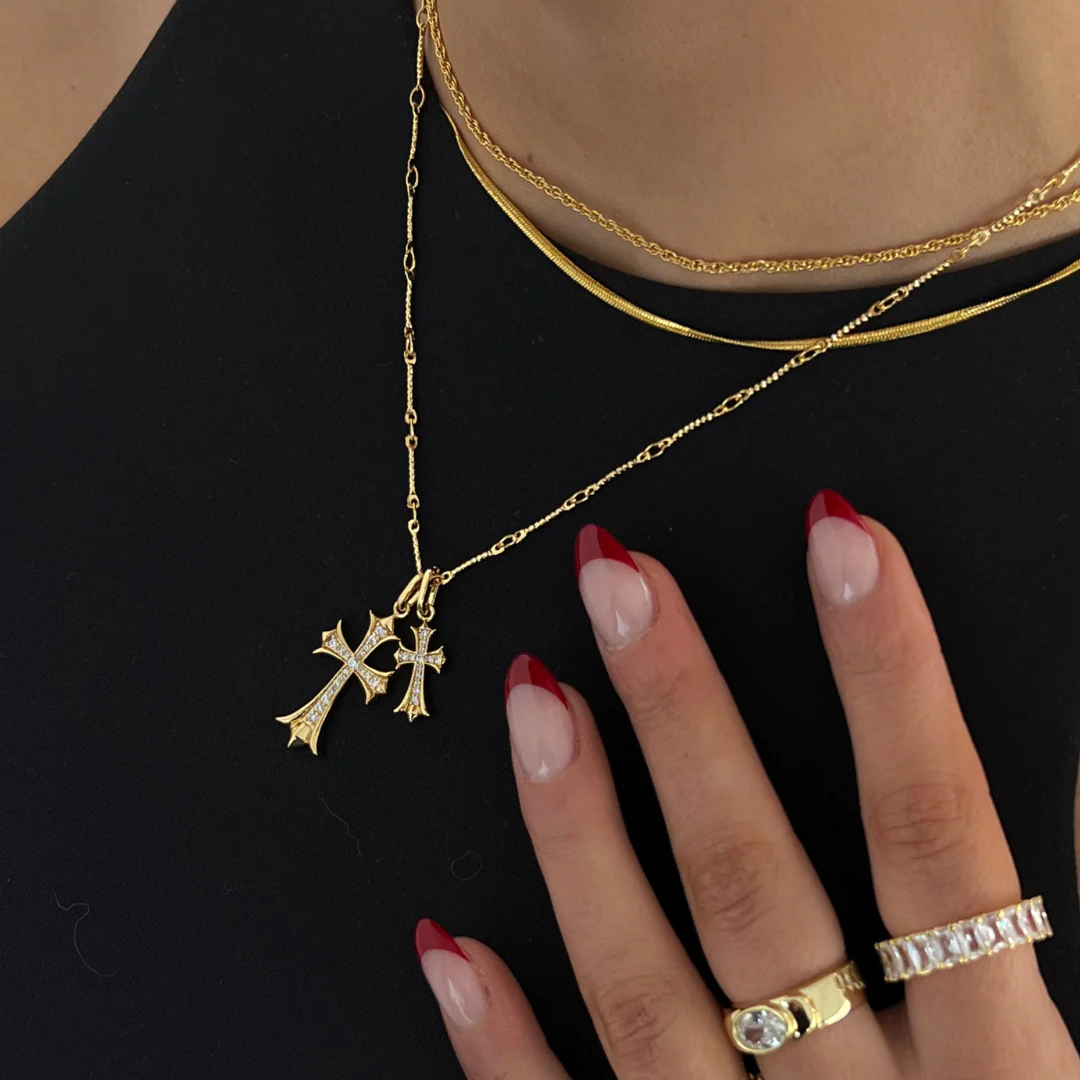 Intersecting Faiths Double Cross Necklace