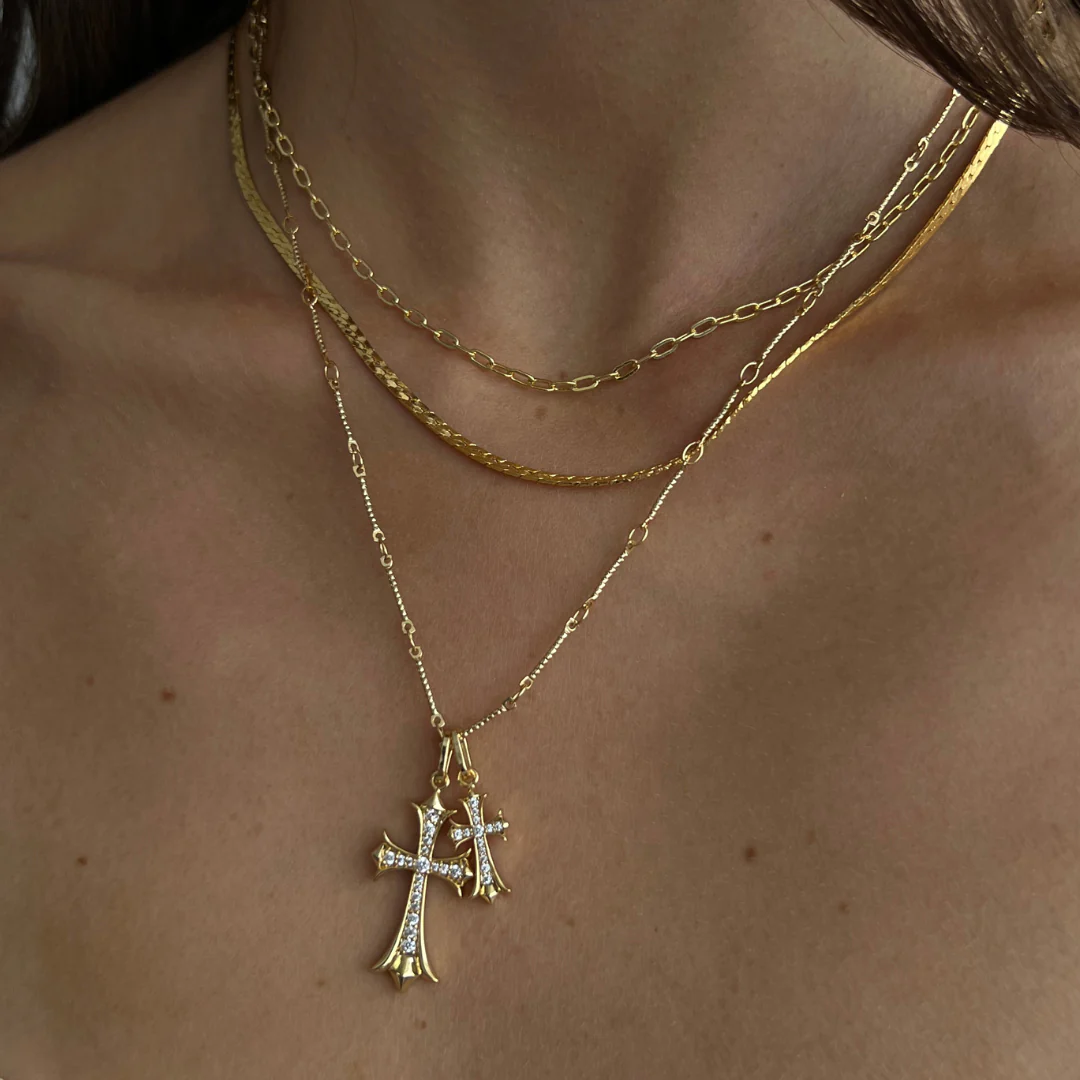 Intersecting Faiths Double Cross Necklace