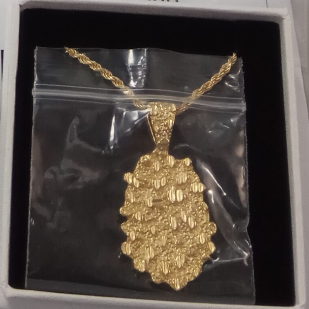 Gold Plated Oval Nugget Rope Chain Charm Necklace