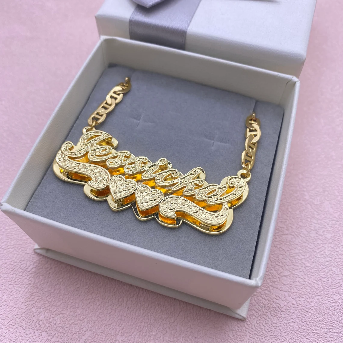 Double Layer Zircon Nameplated Pendant Personalized Name Necklace