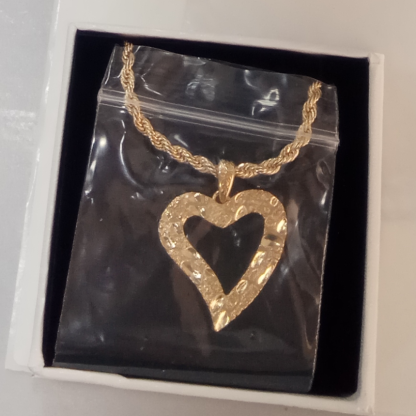 Gold Plated Nugget Necklace Diamond Cut Charm Heart Necklace