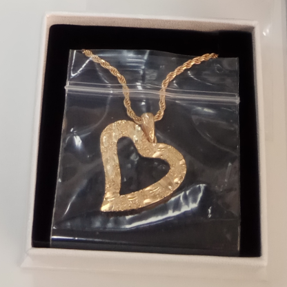 Gold Plated Nugget Necklace Diamond Cut Charm Heart Necklace