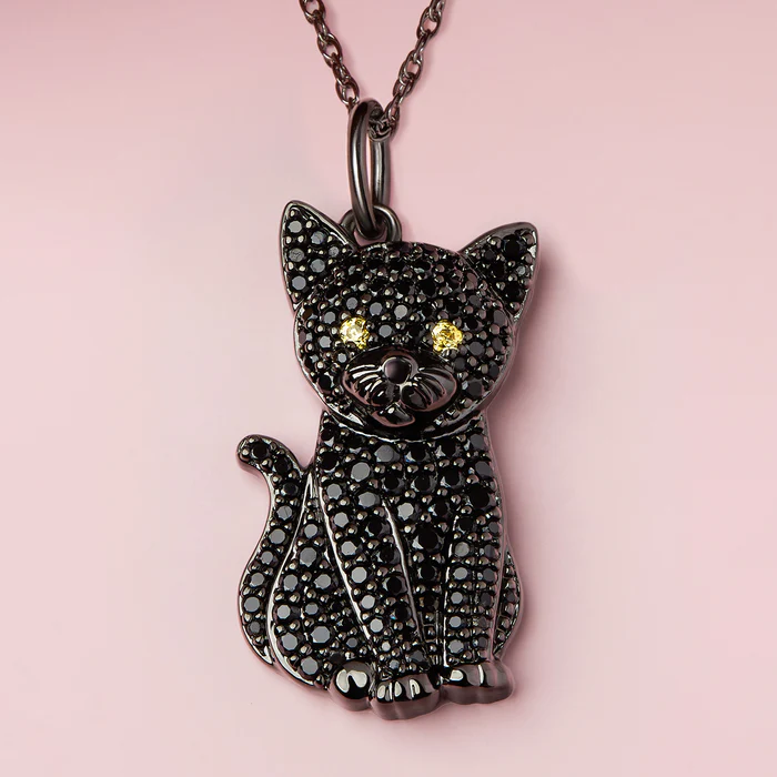 Black Cat Copper Pendant Pet Necklace Personalized Engraved Necklace