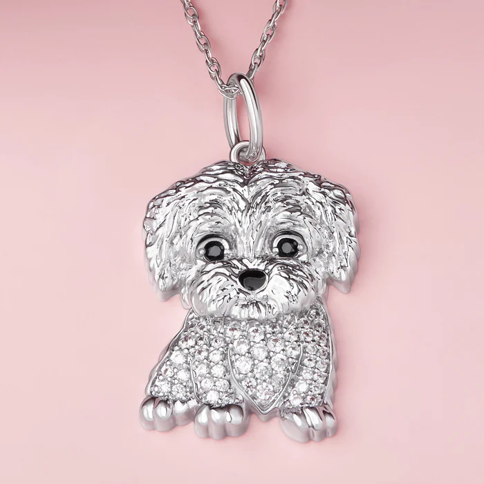 Maltese Puppy Pet Necklace Personalized White Heart Pendant Engraved Necklace