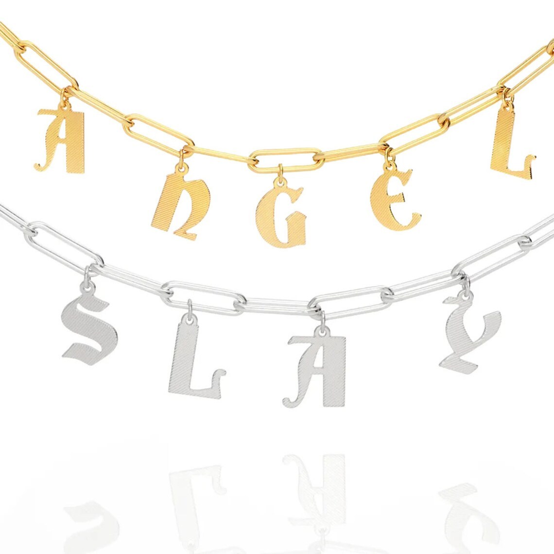 Personalized Paperclip Name Necklace Custom Textured Initials Name