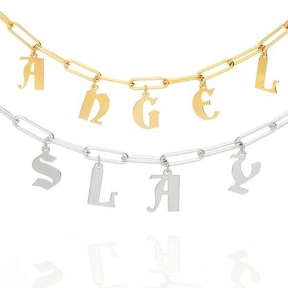 Personalized Paperclip Name Necklace Custom Textured Initials Name