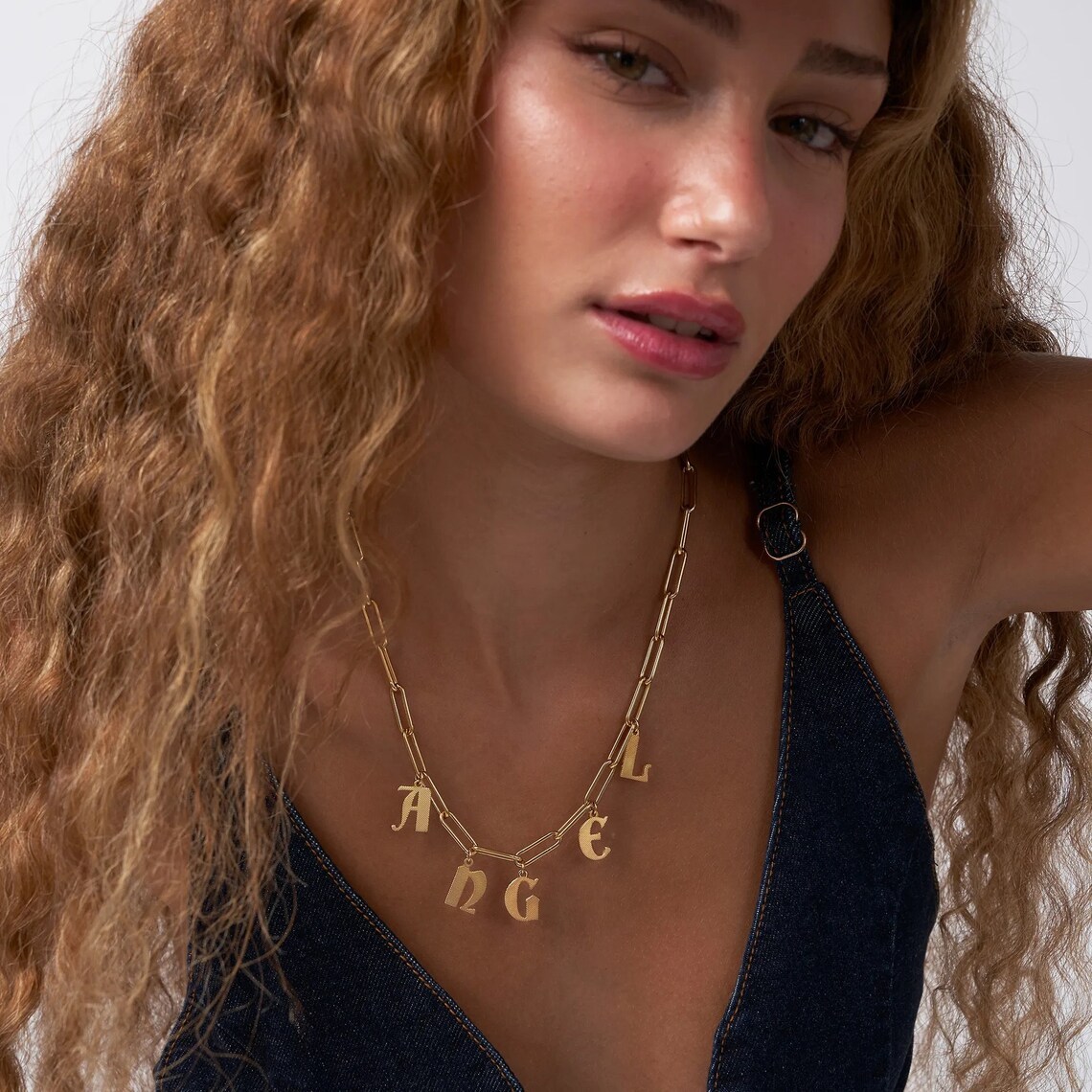Personalized Paperclip Name Necklace Custom Textured Initials Name