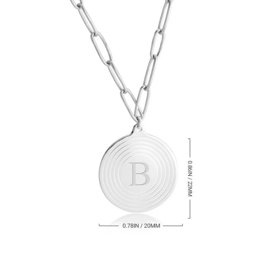 Paperclip Chain Circle Initial Pendant Necklace Custom Letter Necklace