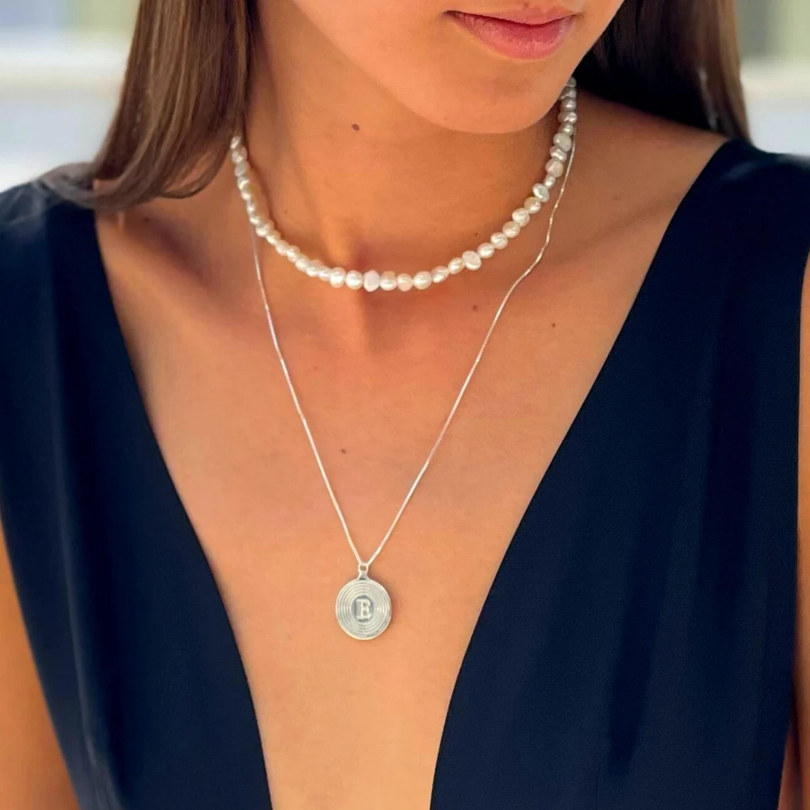 Paperclip Chain Circle Initial Pendant Necklace Custom Letter Necklace