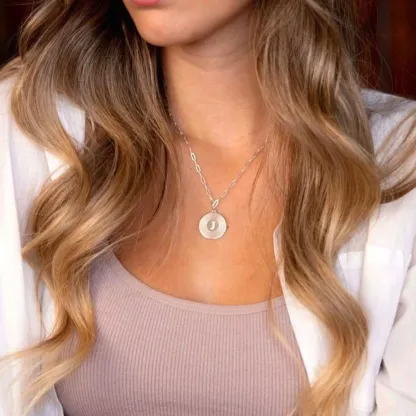 Paperclip Chain Circle Initial Pendant Necklace Custom Letter Necklace