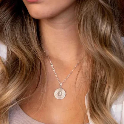 Paperclip Chain Circle Initial Pendant Necklace Custom Letter Necklace