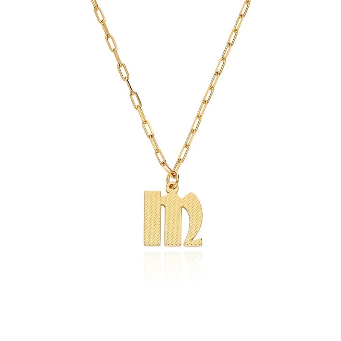 Textured Initial Necklace with Paperclip Link Chain Personalized Lette