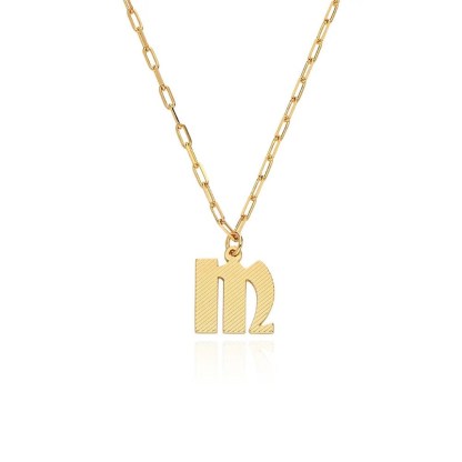 Textured Initial Necklace with Paperclip Link Chain Personalized Letter Necklace