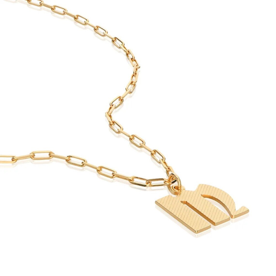 Textured Initial Necklace with Paperclip Link Chain Personalized Letter Necklace