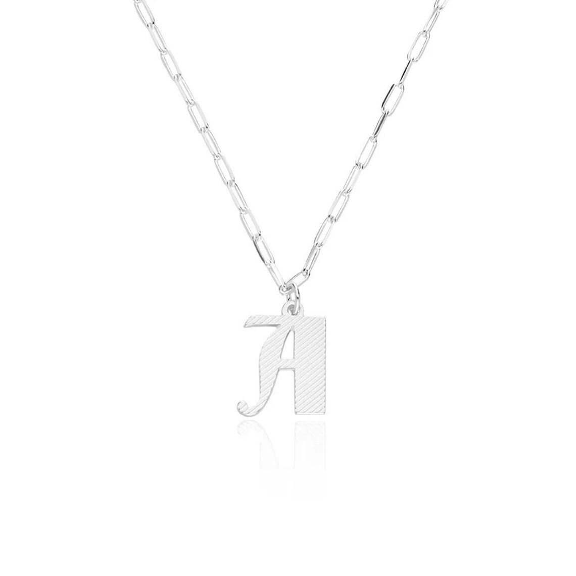 Textured Initial Necklace with Paperclip Link Chain Personalized Letter Necklace
