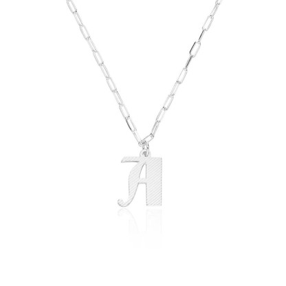 Textured Initial Necklace with Paperclip Link Chain Personalized Letter Necklace