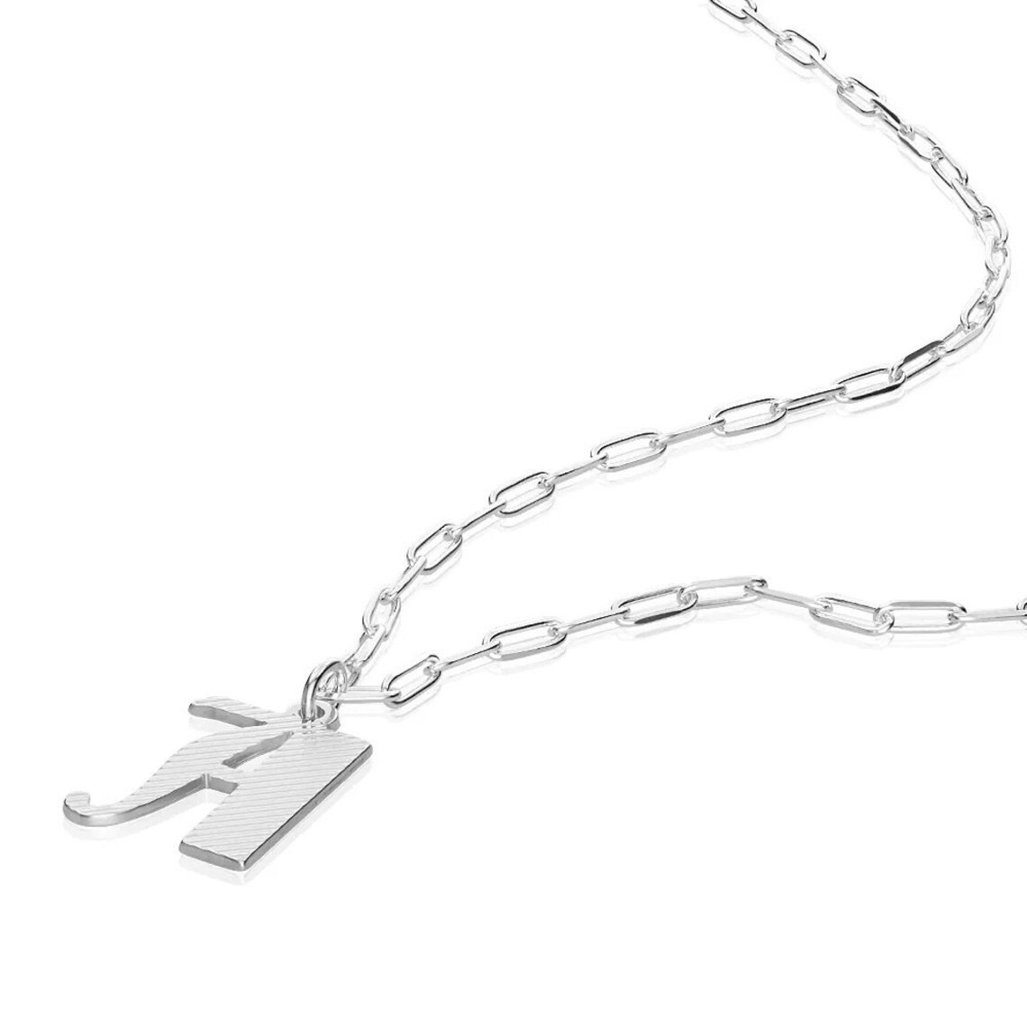 Textured Initial Necklace with Paperclip Link Chain Personalized Letter Necklace