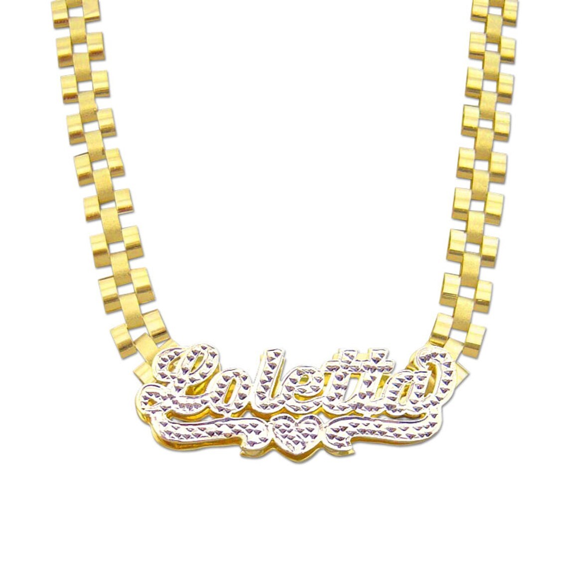 Wach Band Style Rolex Links Chain Double Plated Personalized Diamond Cut Name Necklace