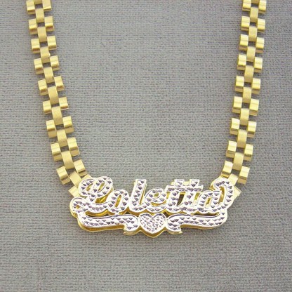 Wach Band Style Rolex Links Chain Double Plated Personalized Diamond Cut Name Necklace