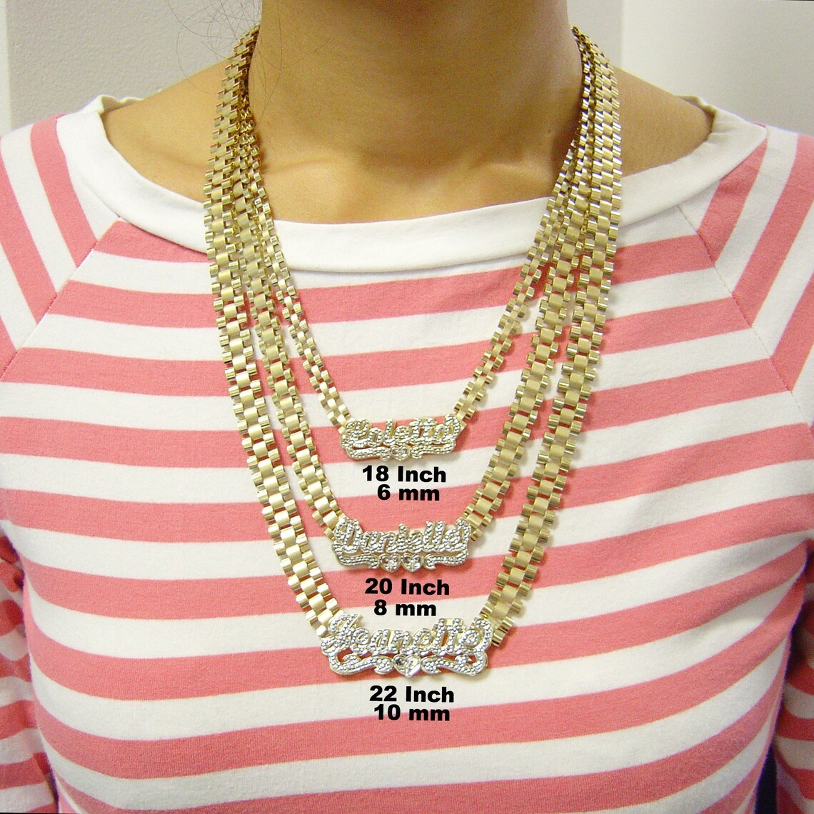 Wach Band Style Rolex Links Chain Double Plated Personalized Diamond Cut Name Necklace