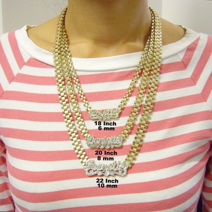 Wach Band Style Rolex Links Chain Double Plated Personalized Diamond Cut Name Necklace