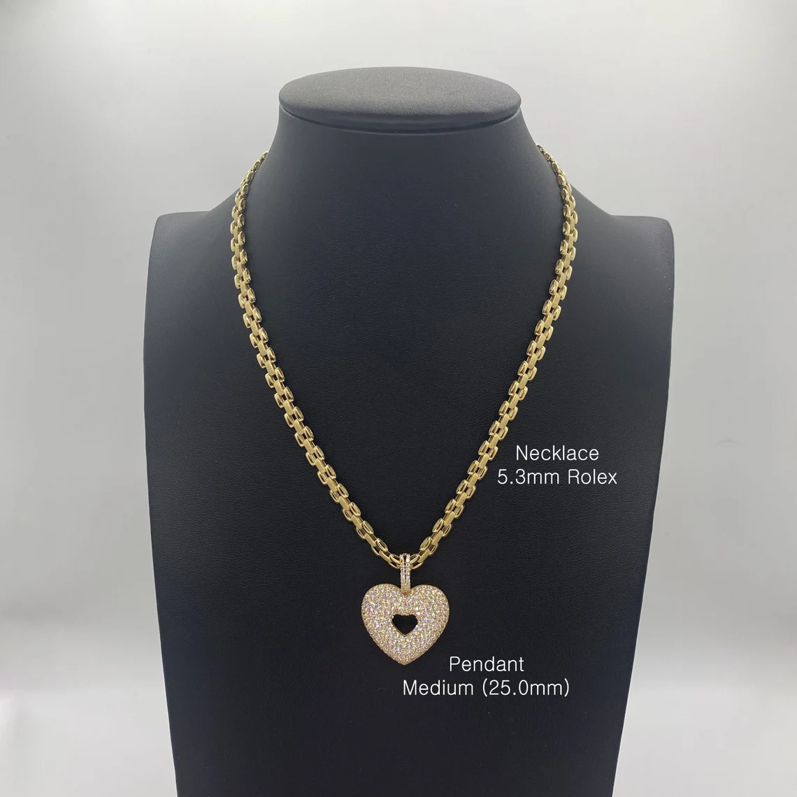 Rolex Links Chain Gold Plated Zircon Heart Pendant Necklace
