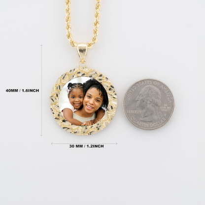 Nugget Style Circle With Picture Inside Pendant Personalized Custom Photo Necklace